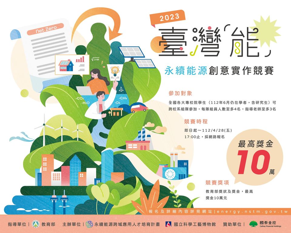 臺灣能 永續能源創意實作競賽，最高獎項 10 萬元