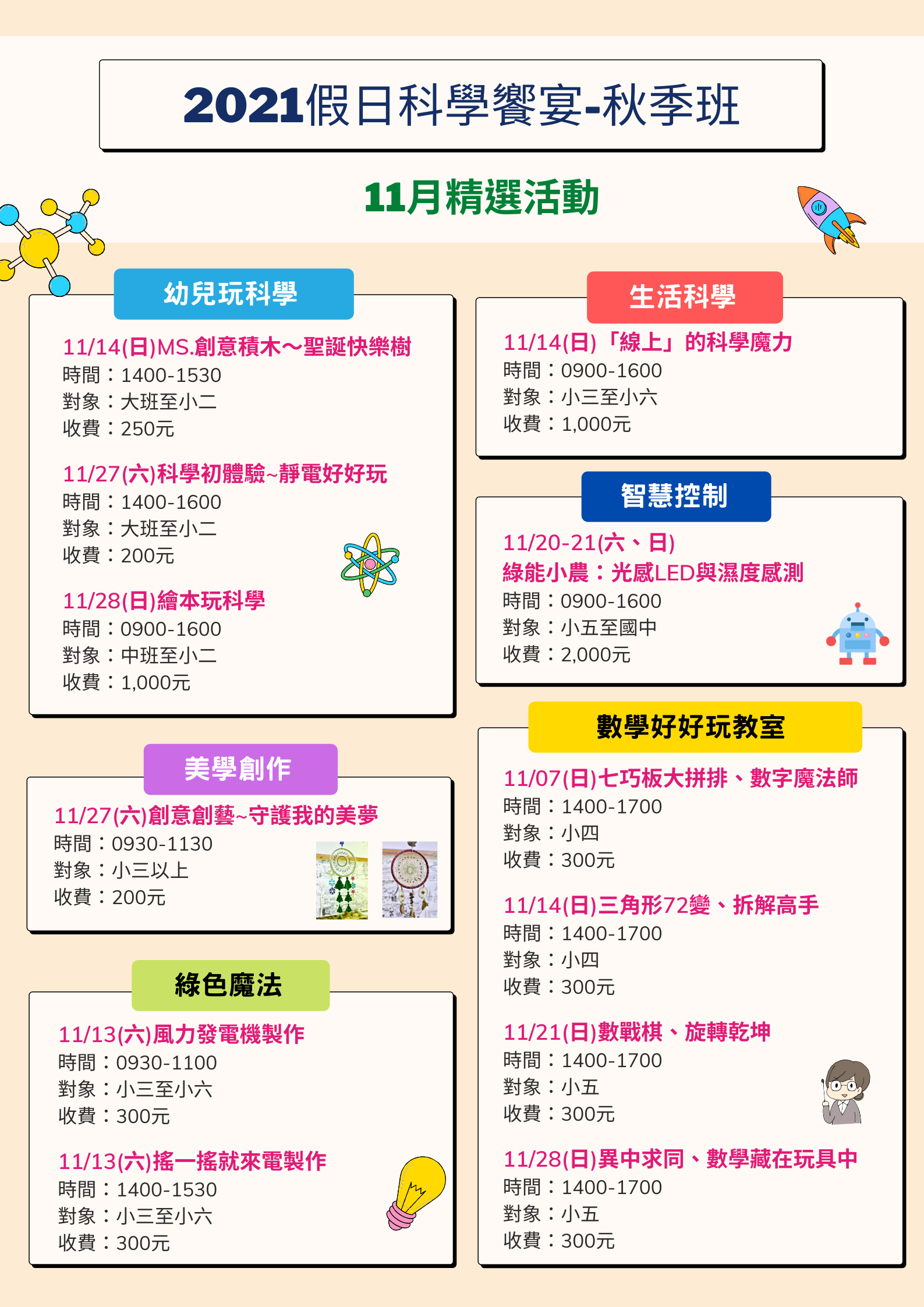 【假日科學饗宴】秋季班~11月份精選課程