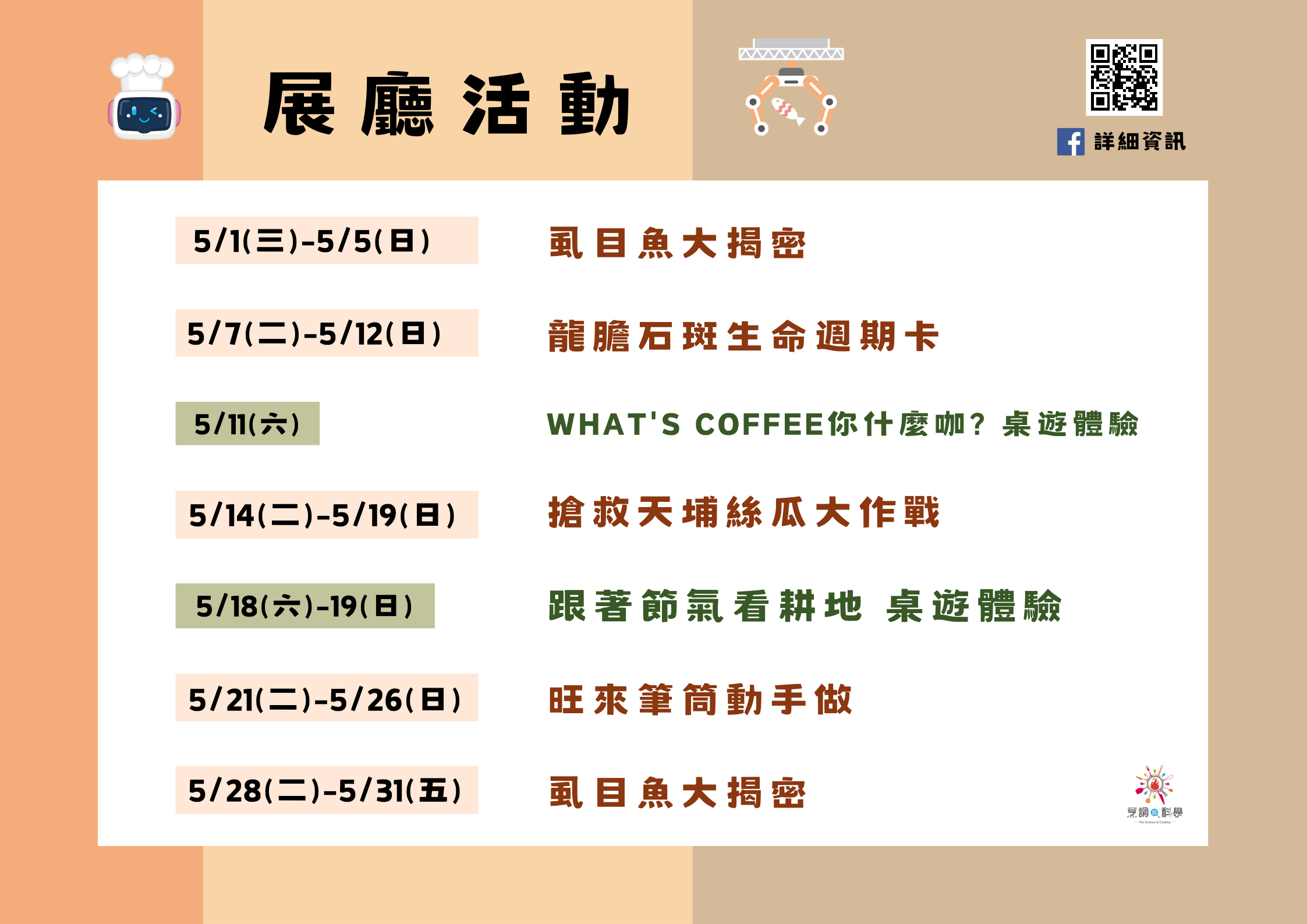 （免費活動）展廳活動快訊！烹調的科學廳 5月活動來囉！！！